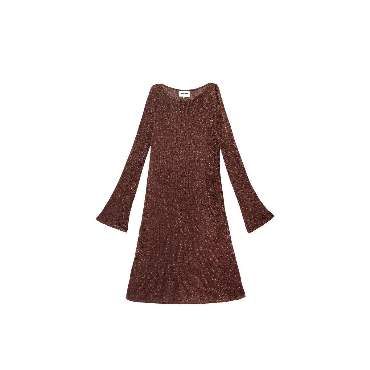 Robe courte en maille avec effet brillant et coupe évasée brune, THE-ARE
