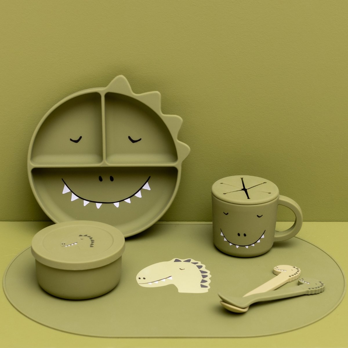 Boîte à goûter en silicone Mr. Dino vert, blanc, noir, TRIXIE