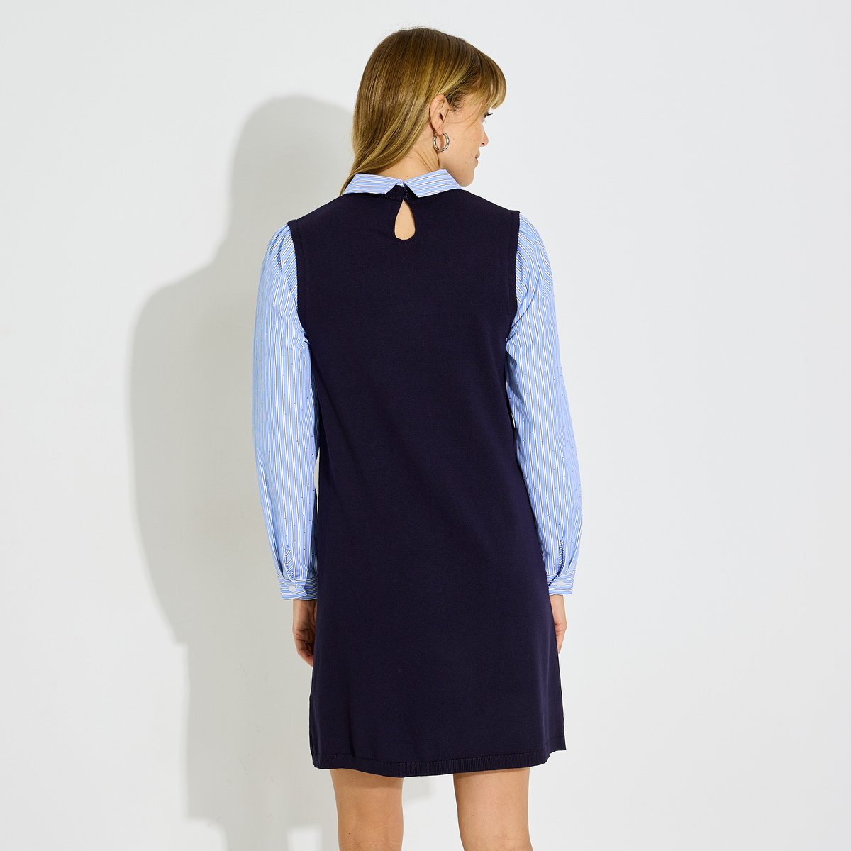 Robe courte 2-en-1 pull et chemise bleu marine, GRAIN DE MALICE