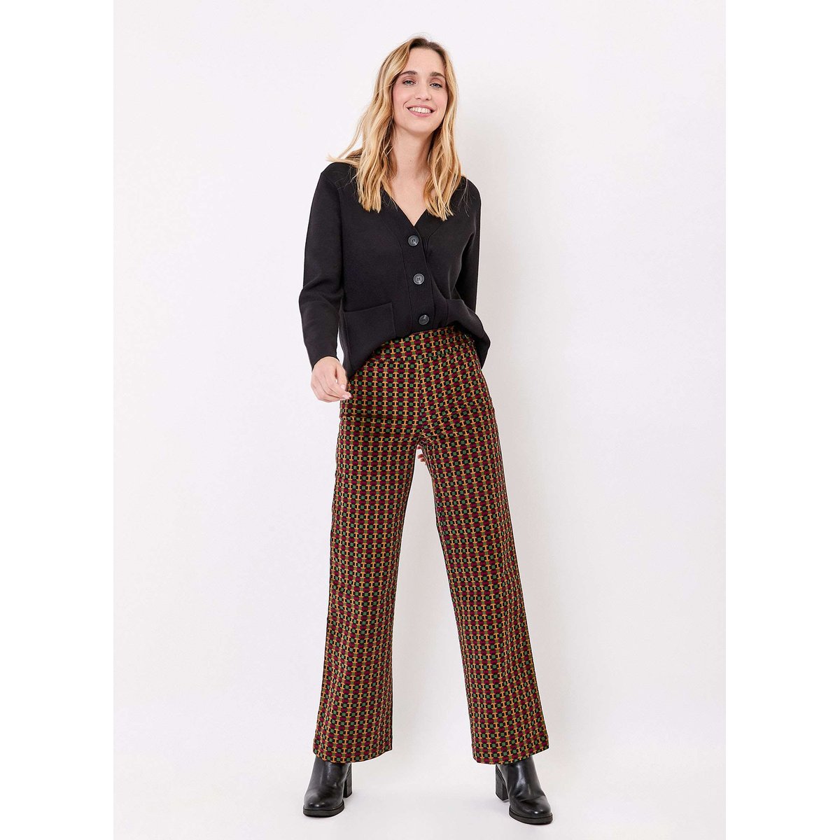 Pantalon imprimé droit large velours côtelé OSCAR vert signal, PRINCESSE NOMADE