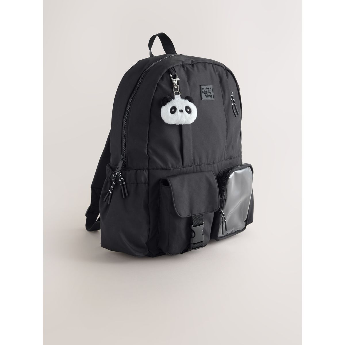 Sac à dos avec poche et porte-clés panda à pois noirs, NEXT
