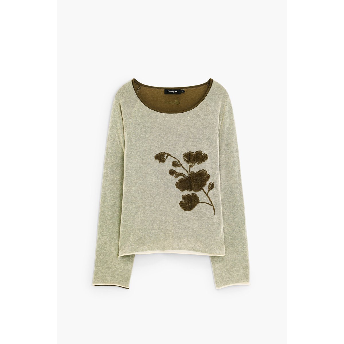 pull fin à fleurs vert, DESIGUAL