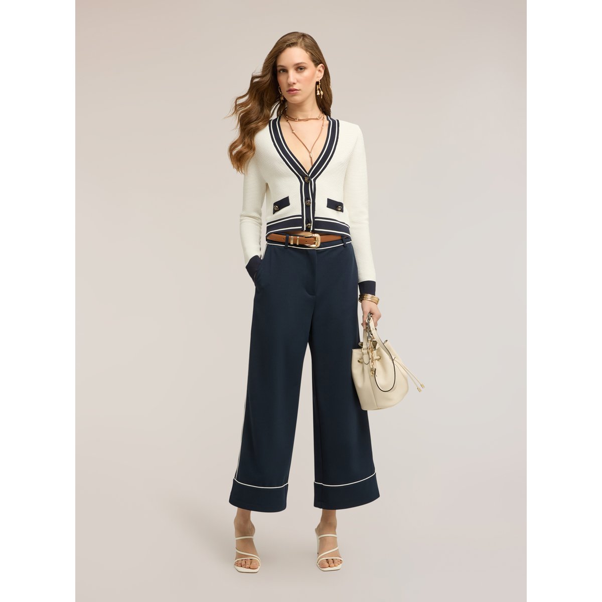 Cardigan avec bordures contrastées blanc, MOTIVI