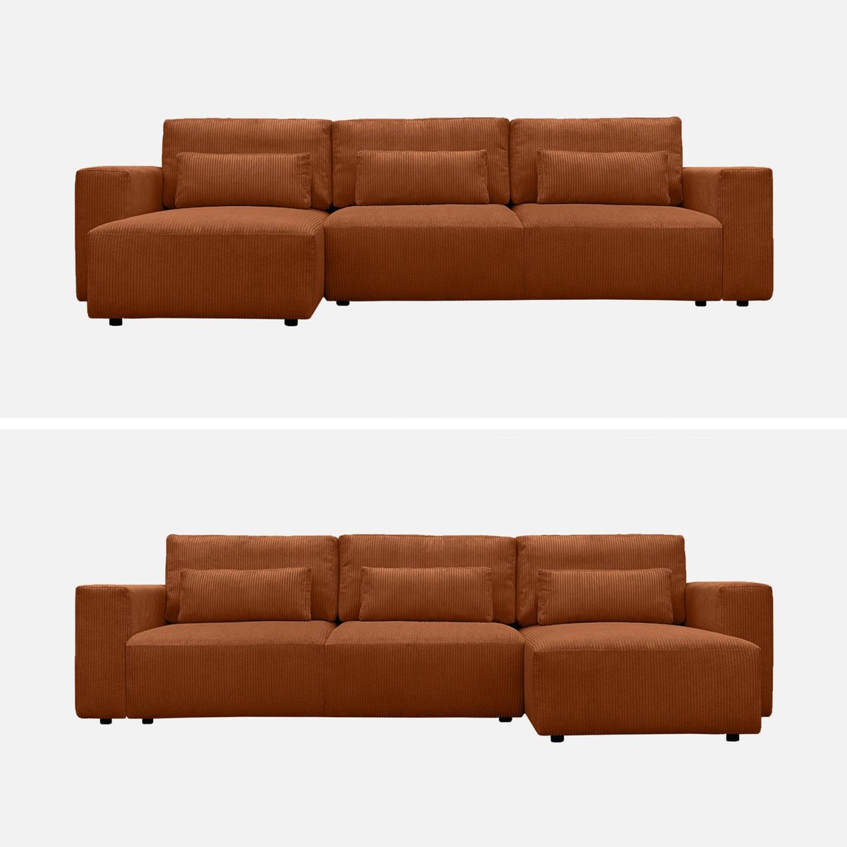 Canapé d'angle convertible réversible 5 places velours côtelé avec coffre THEO camel, SWEEEK