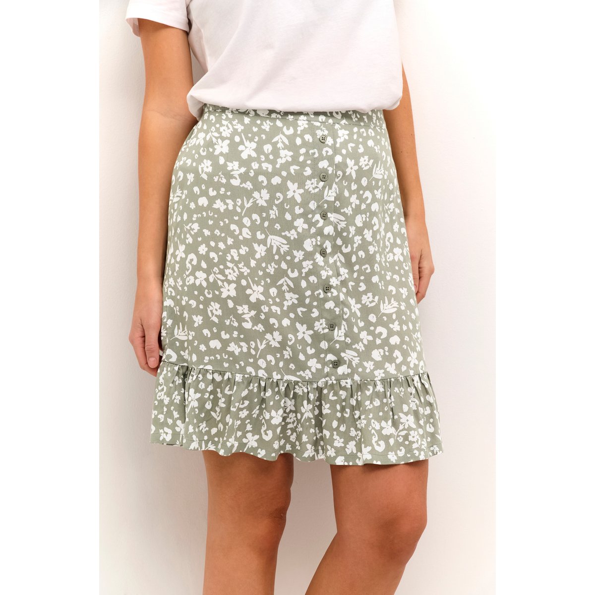 Skirt vert/blanc floral vetiver/chalk flower, KAFFE