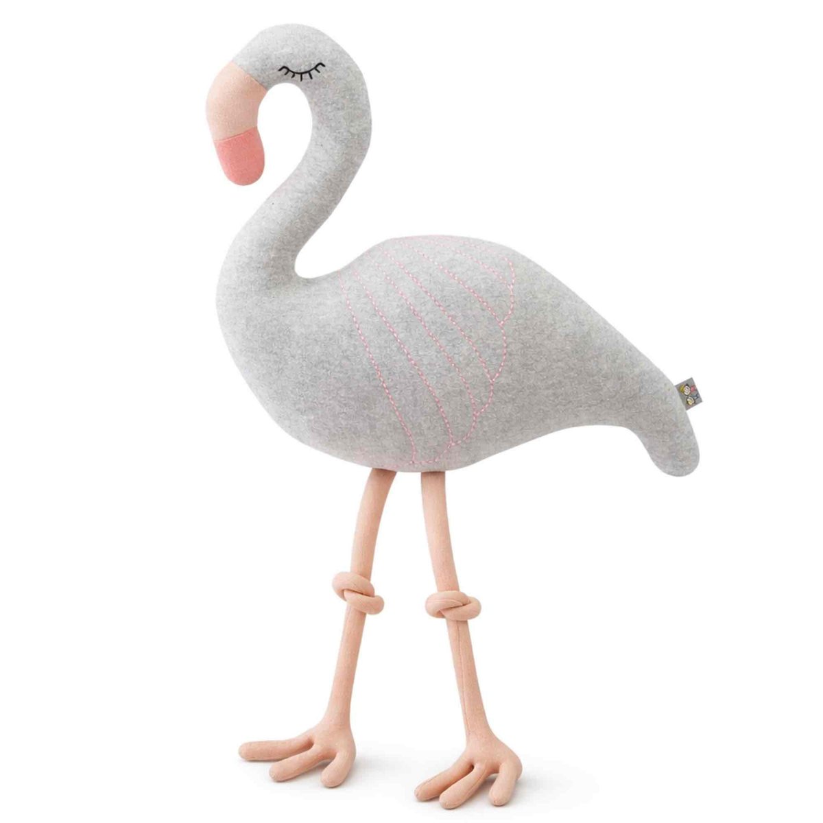 Grande peluche flammant rose en coton bio TRICOT gris, SEVIRA KIDS
