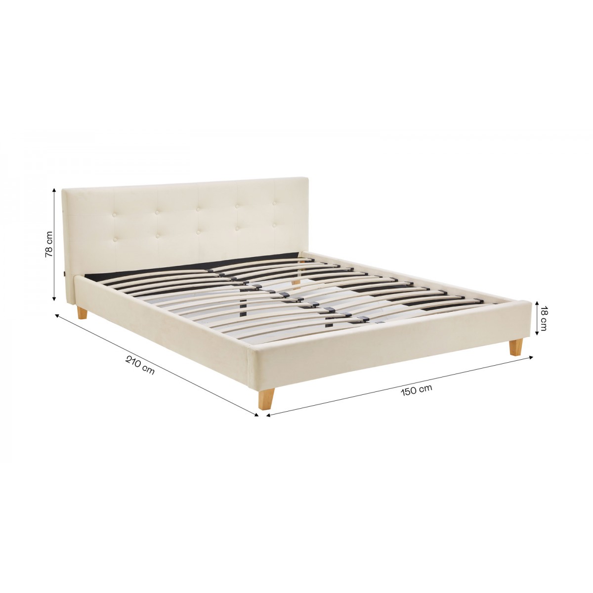 Lit avec tête de lit en velours - MILO beige, HOMIFAB