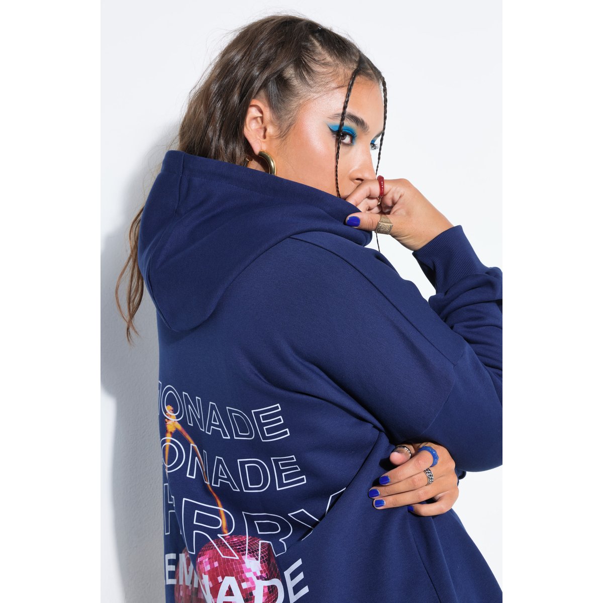 Sweat-shirt à capuche oversize marine, STUDIO UNTOLD
