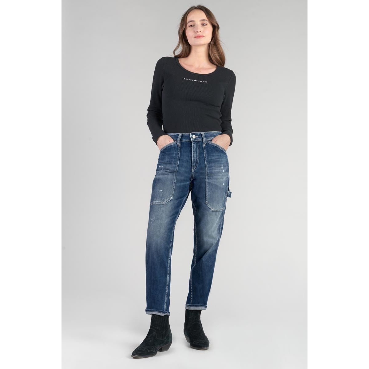 Jeans loose, large 400/60 girlfriend , 7/8ème blue, LE TEMPS DES CERISES