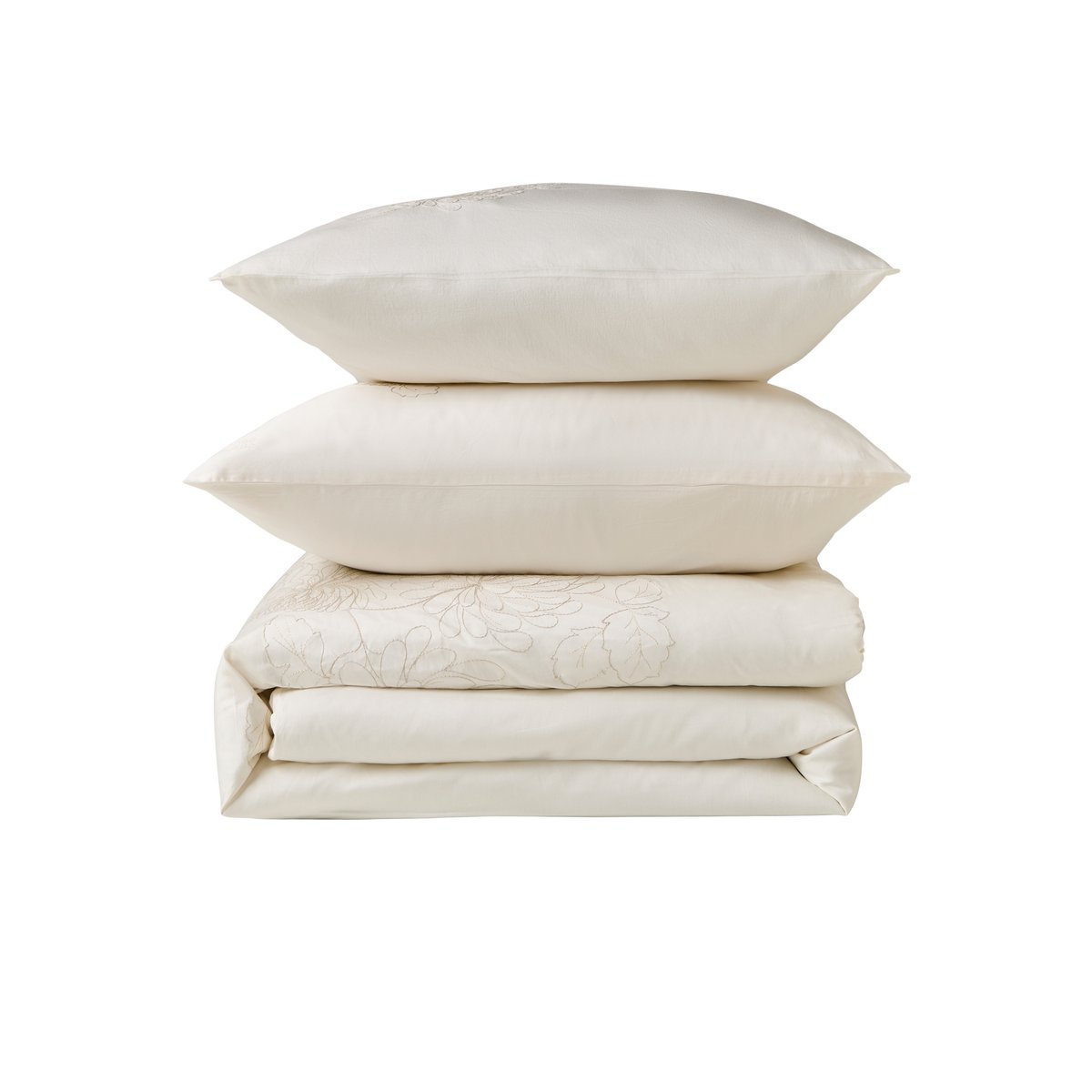 Housse de couette satin de coton OPALYS imprimé, CARRE BLANC