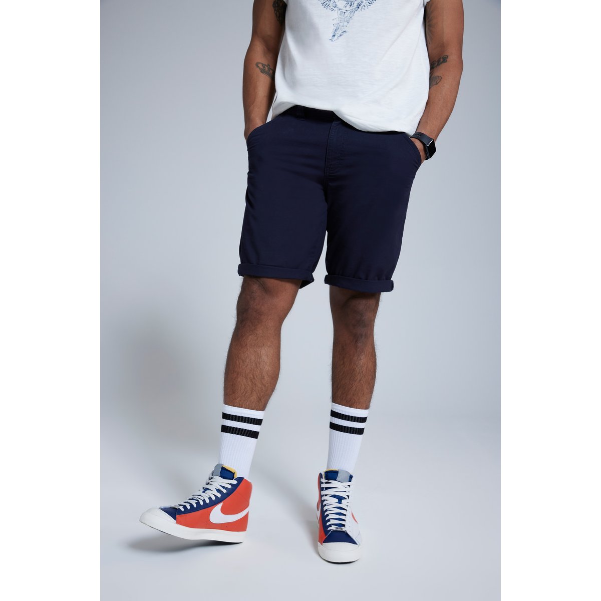 Bermuda chino, 4 poches marine foncé, STHUGE