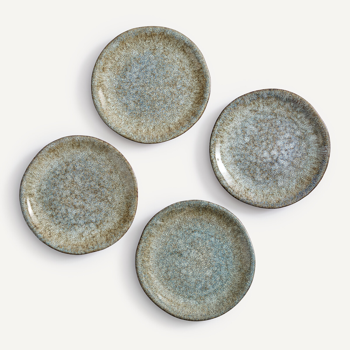 Lot de 4 assiettes plates, en grès émaillé réacti vert de gris, AM.PM