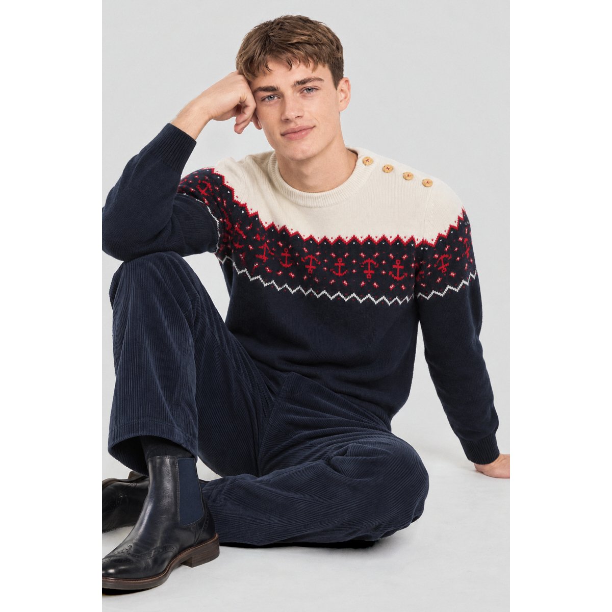 Pull marin de Noël - laine rich navy/braise/nature, ARMOR-LUX