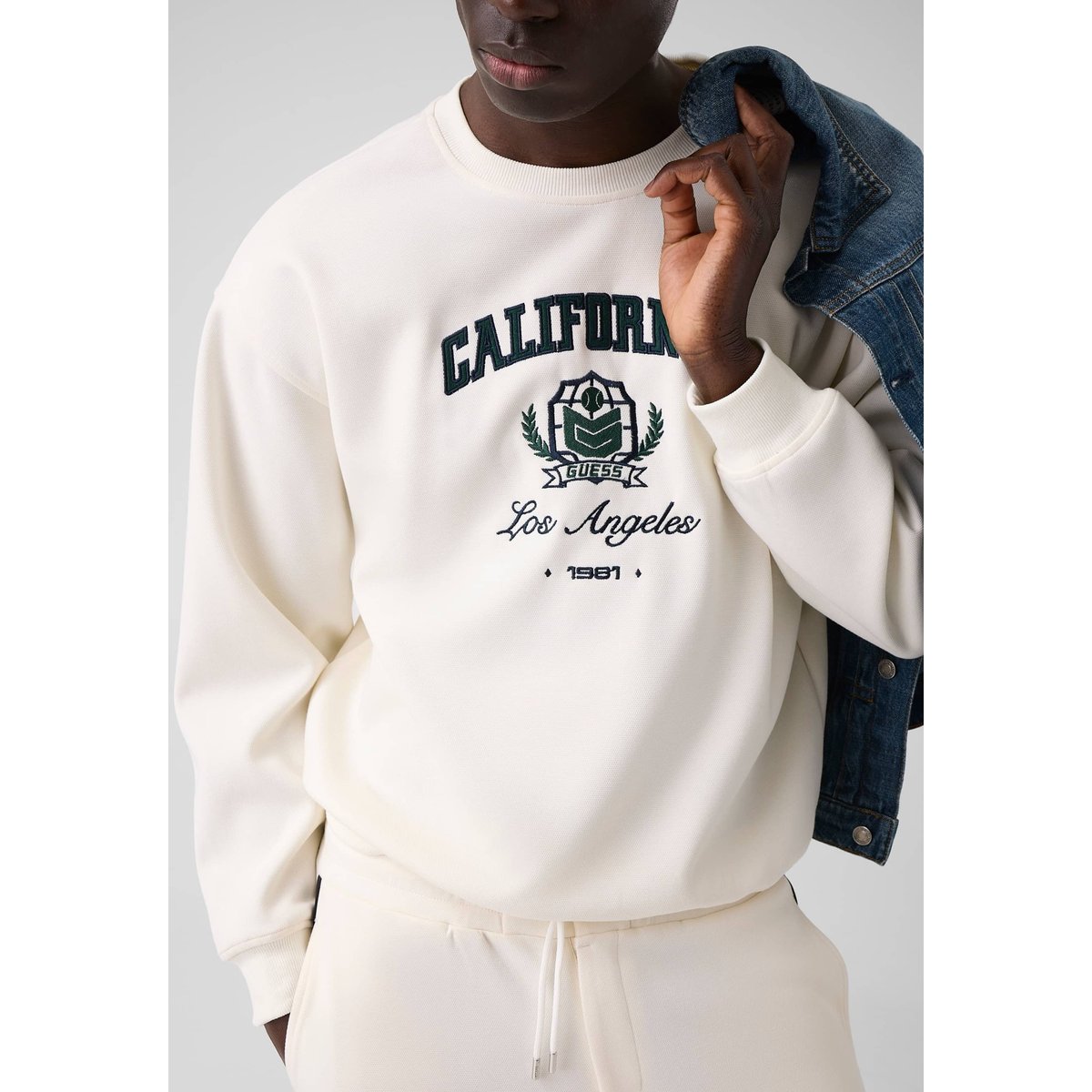 Sweatshirt Avec Logo Brodé blanc, GUESS