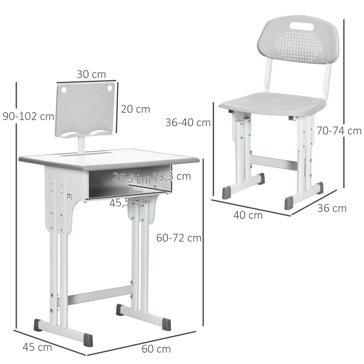 Ensemble bureau et chaise pour enfants PP gris, HOMCOM