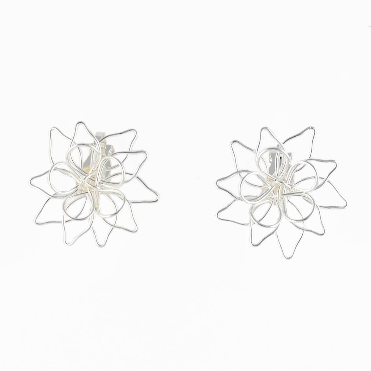 Boucles d'oreilles clips - fleurs filaires argentées argenté, BALABOOSTE