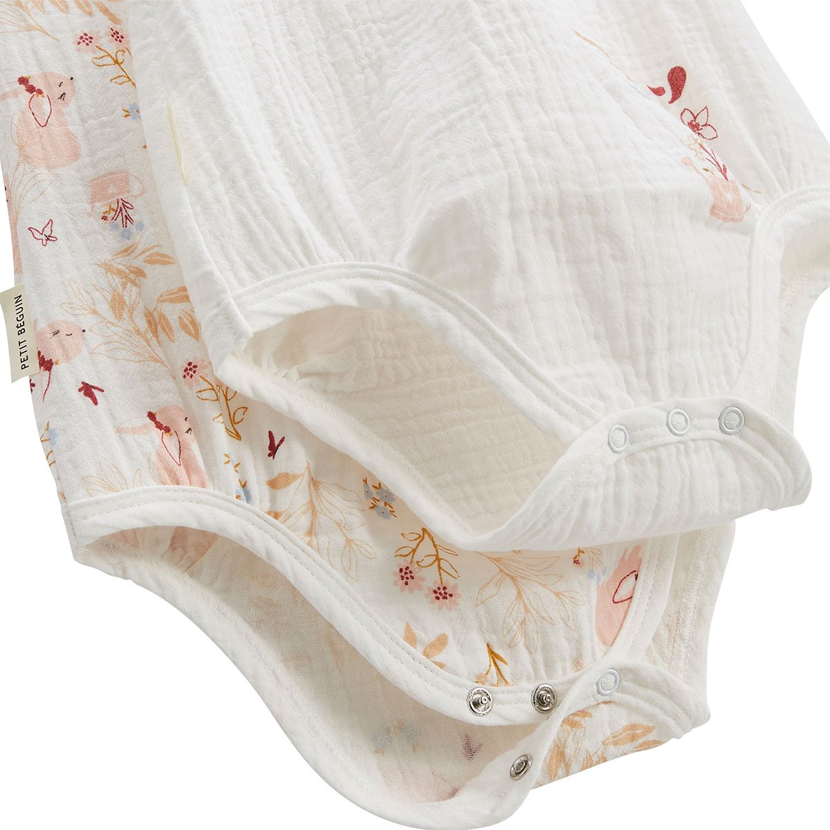 Lot de 2 barboteuses bloomer bébé en gaze de coton Praline ecru, PETIT BEGUIN