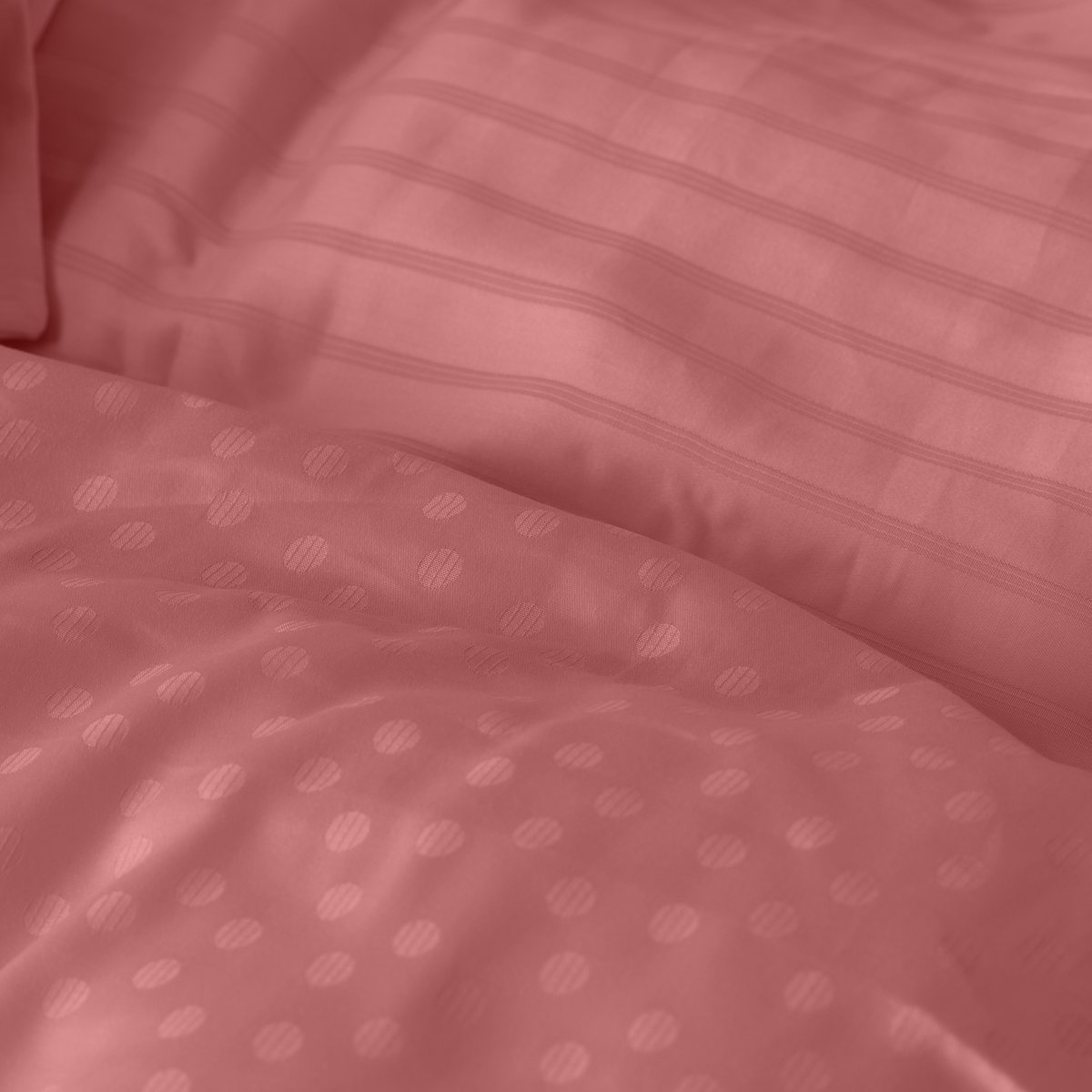 Housse de couette satin de coton jacquard pois et rayures PRESTIGE santal, CARRE BLANC