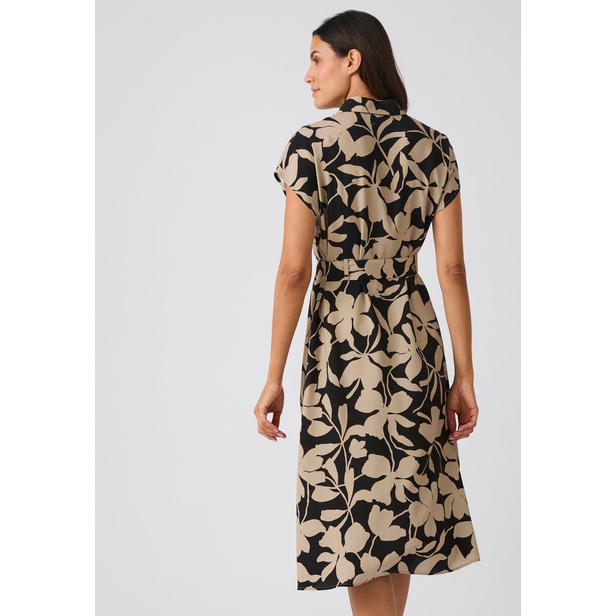 Robe-chemise pure viscose marron noir fleuri, DAMART