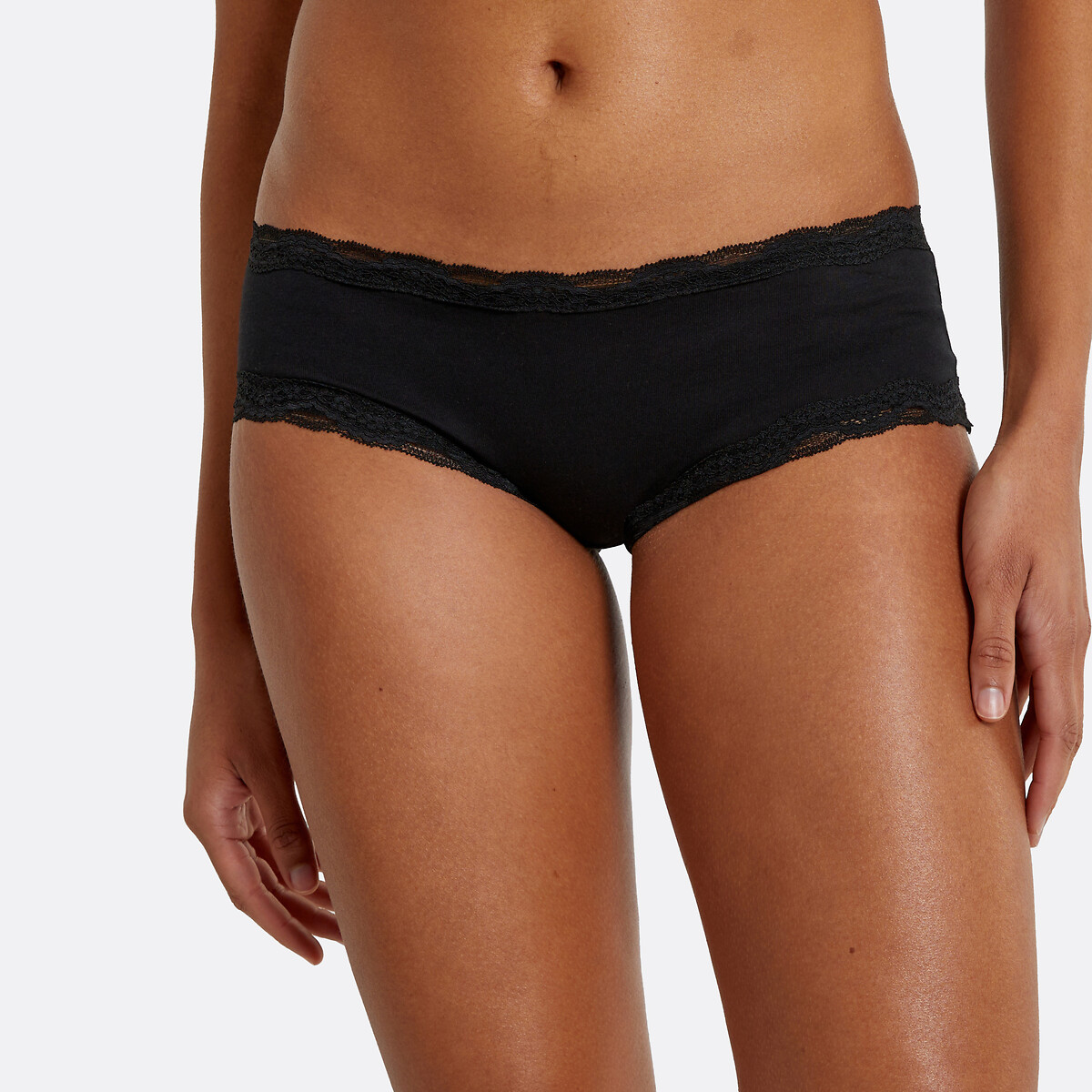 Lot de 3 shorties en coton et dentelle noir + noir + noir, LA REDOUTE COLLECTIONS
