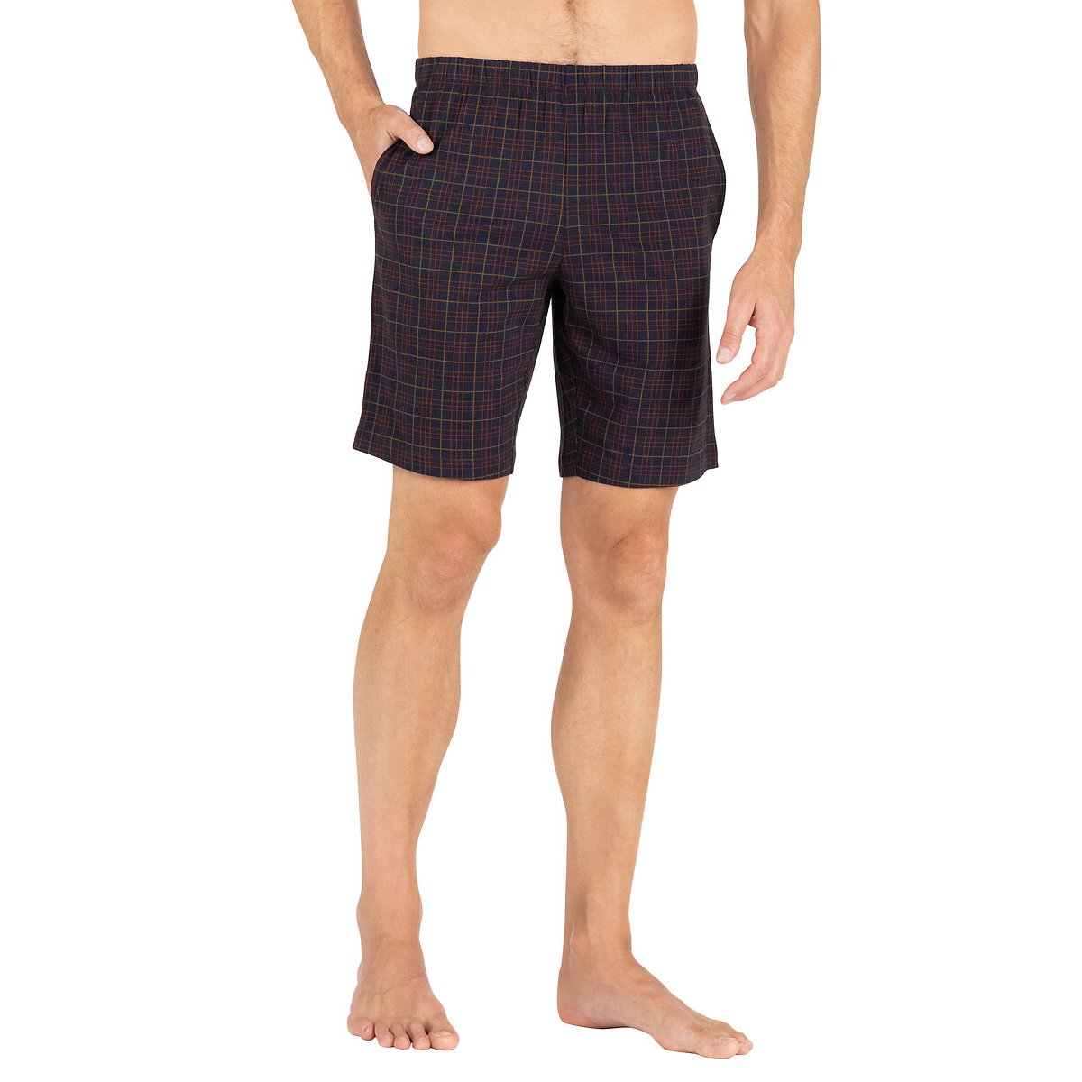 Pyjama short carreaux col tunisien bleu marine/carreaux, EMINENCE