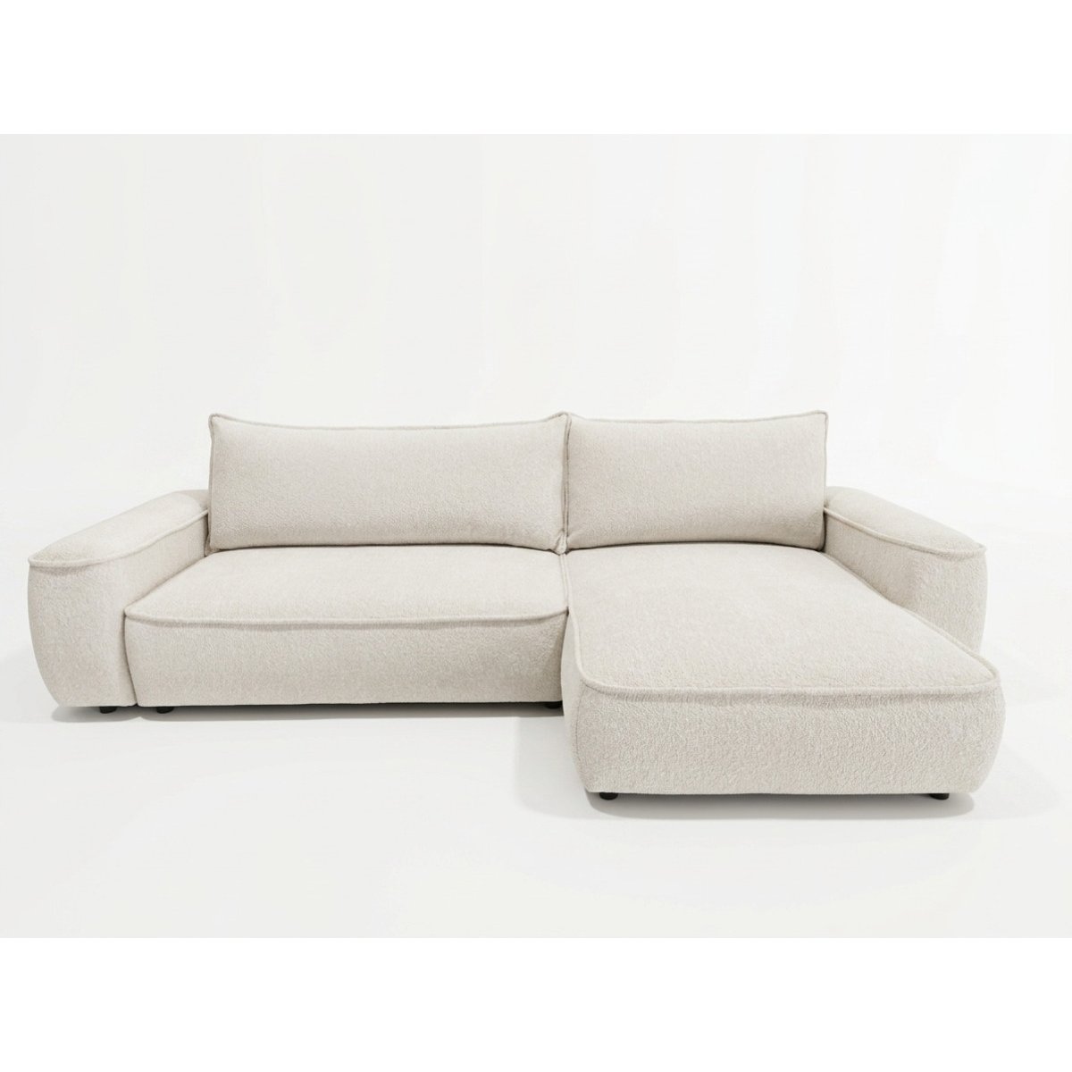 Canapé d'angle convertible 3 places en tissu chenille, HONORE blanc, BOBOCHIC