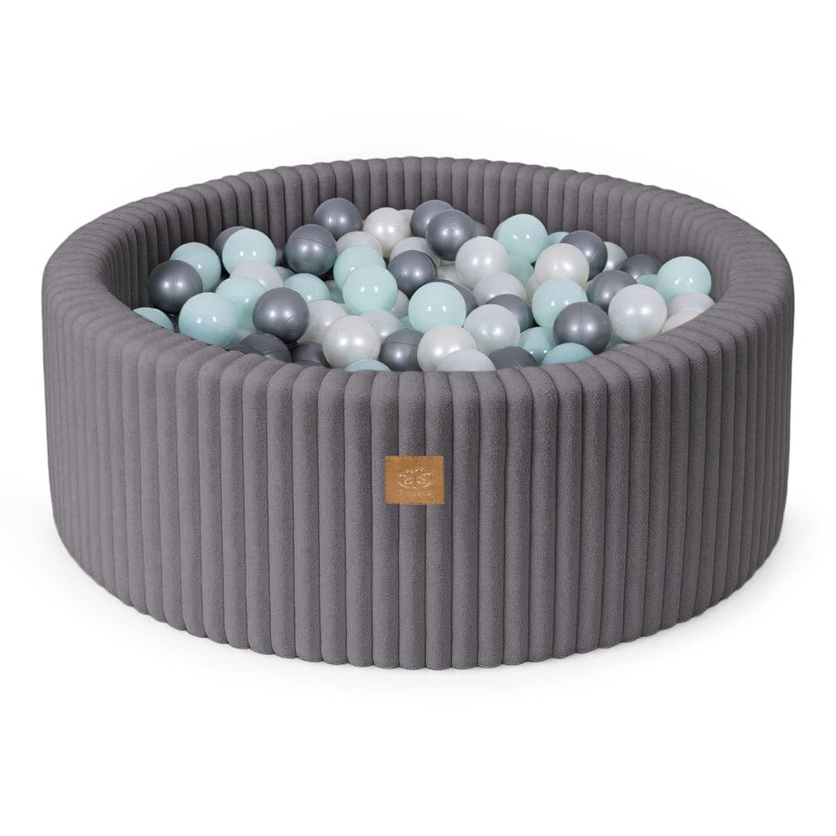 Piscine balles bébé velours côtelé sans balles piscine à balles gris jurassique avec balles blanc perlé / menthe perlée / argent, MEOW BABY