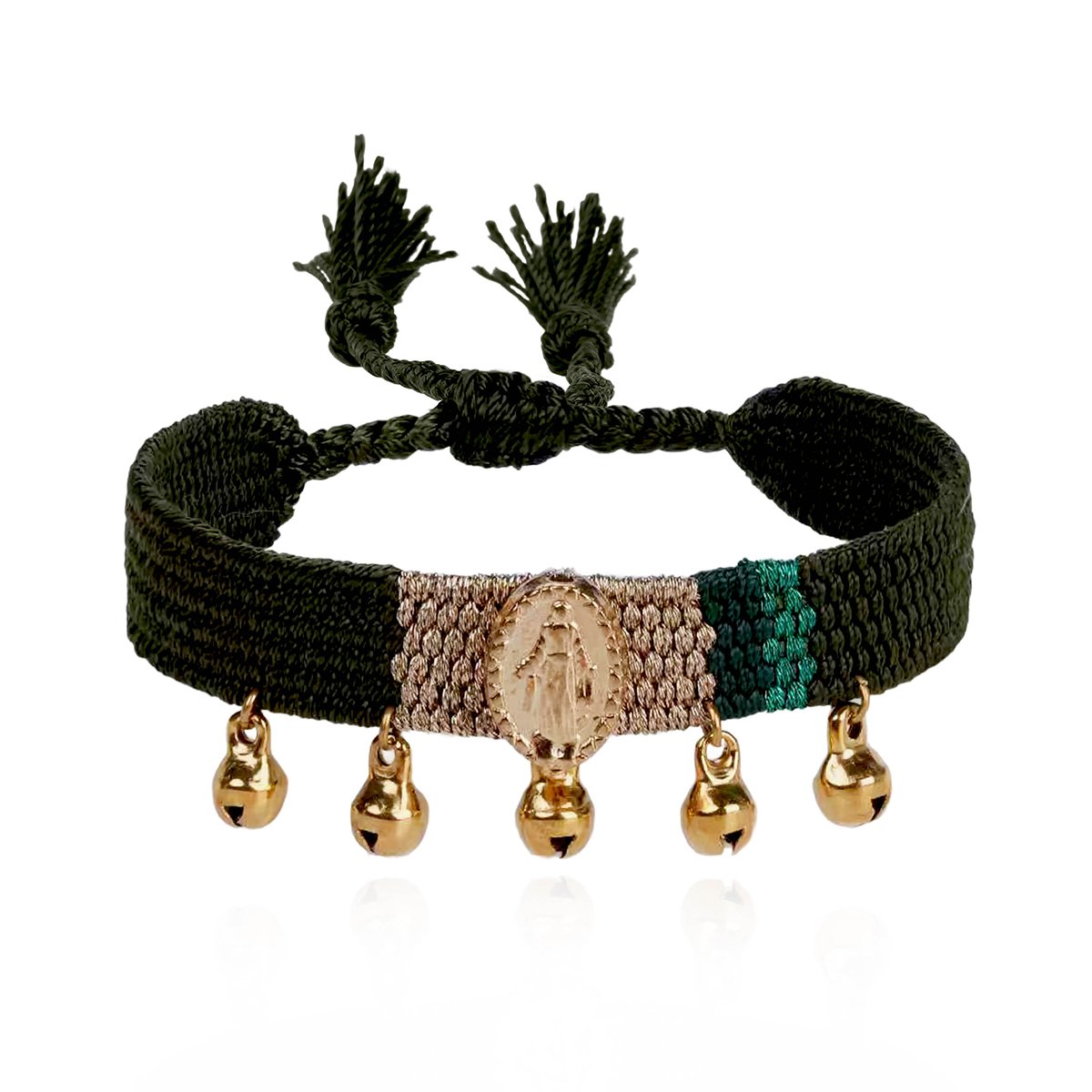 Bracelet en tissu réglable avec cabochon central et pampilles CIPRA noir, HIPANEMA