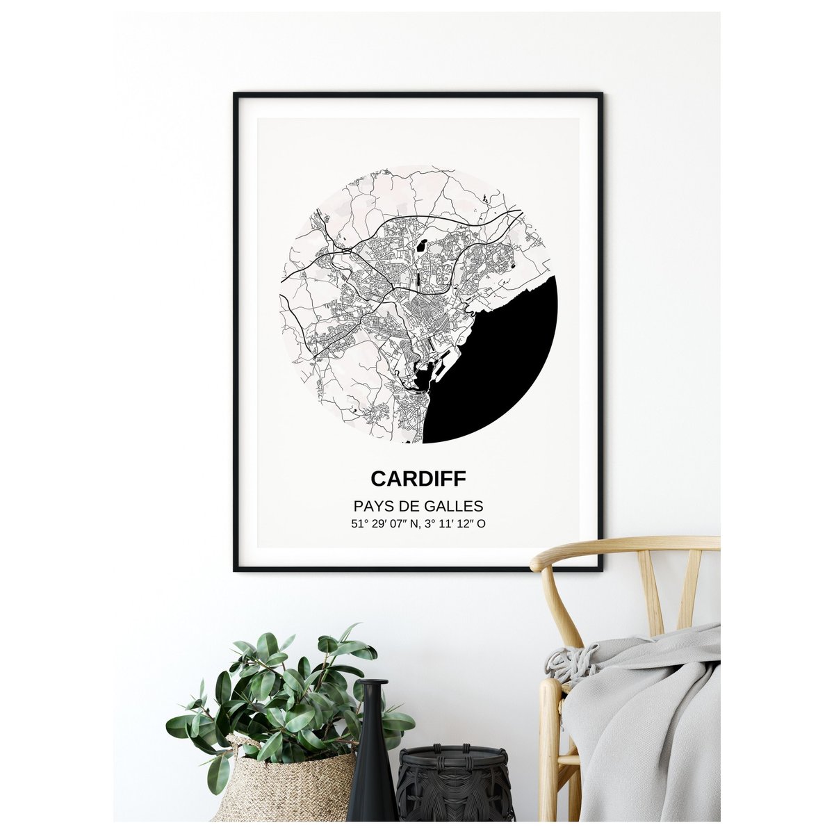 Affiche Carte Cardiff blanc, L'AFFICHERIE