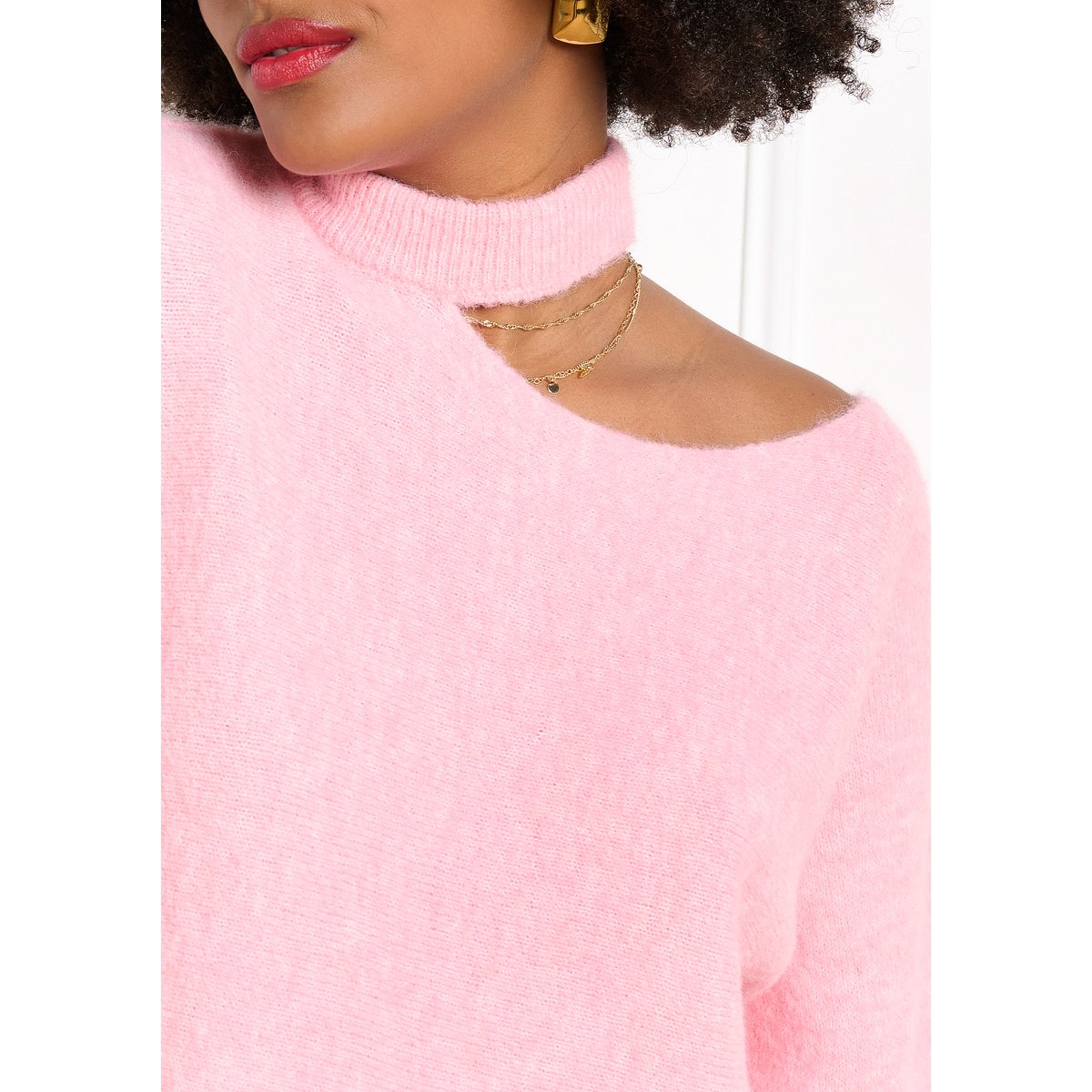 Pull doux à encolure ouverte rose bubblegum, LOLALIZA