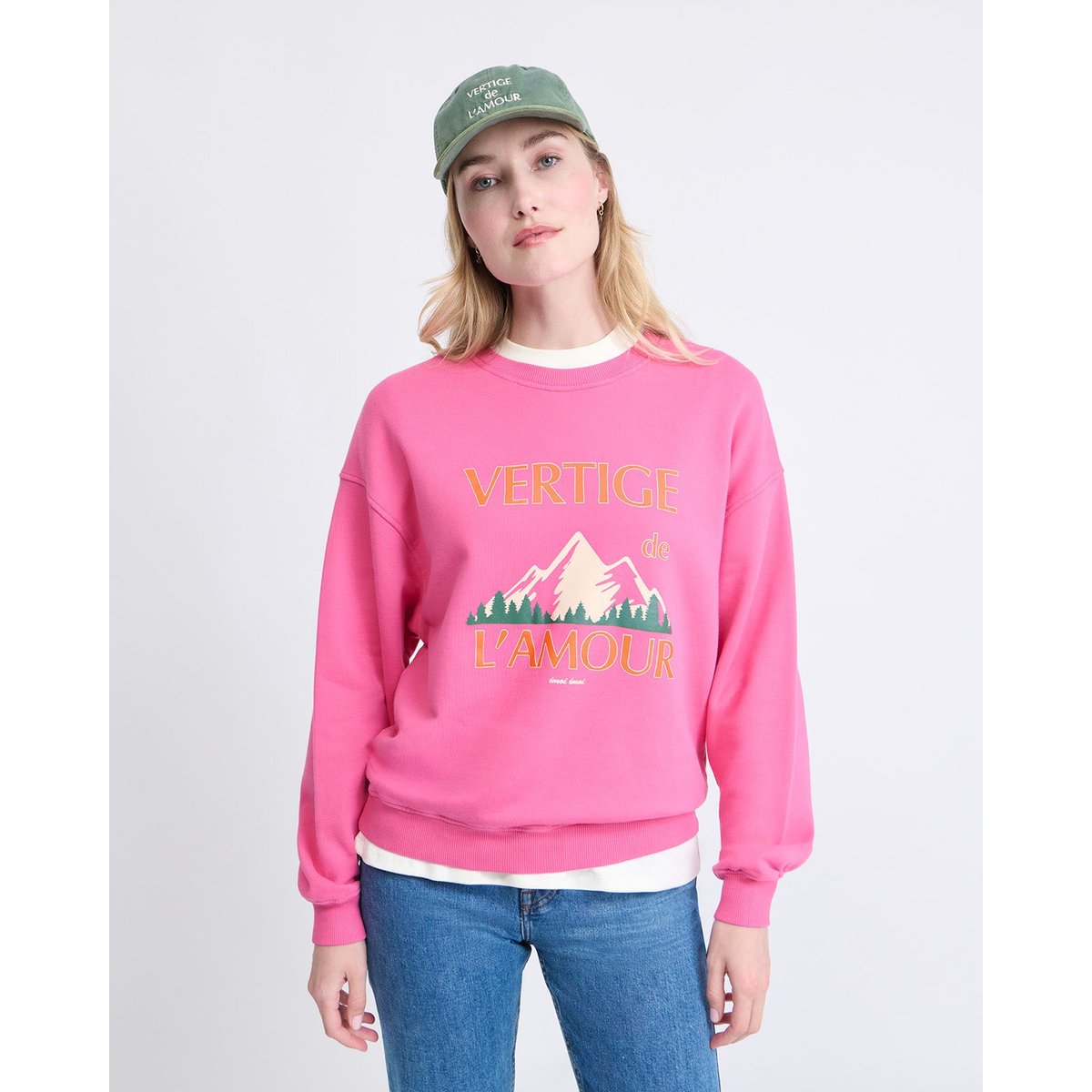 Sweat Vertige de l'amour en coton bio fushia garment dye, EMOI EMOI