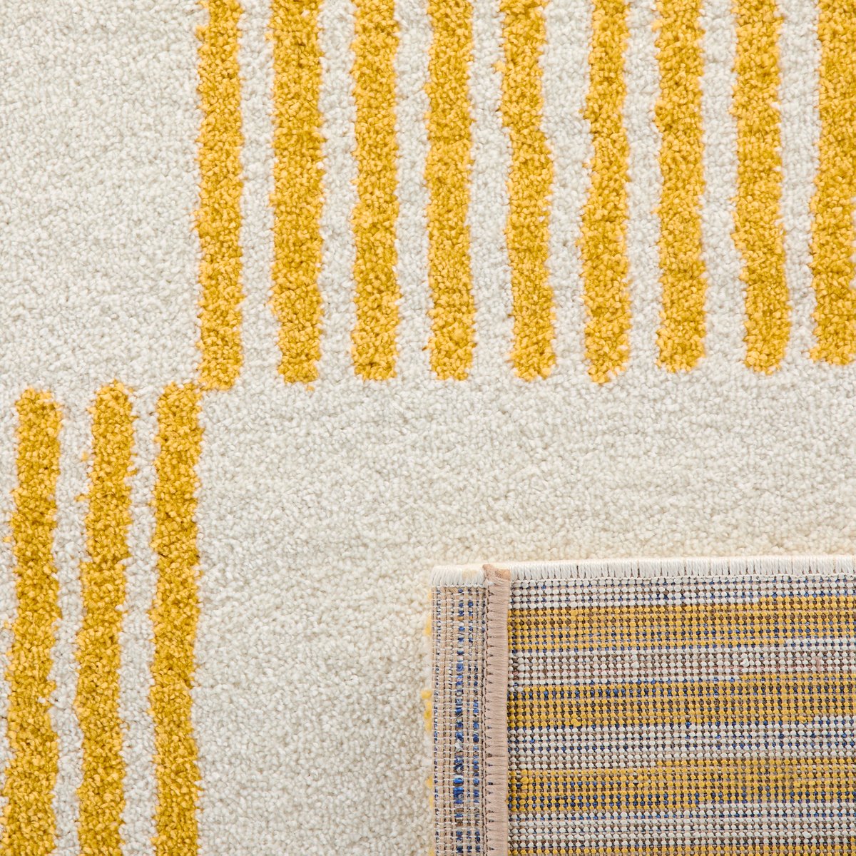 Tapis d'intérieur vintage à damier rayure GROOVY jaune, NAZAR RUGS