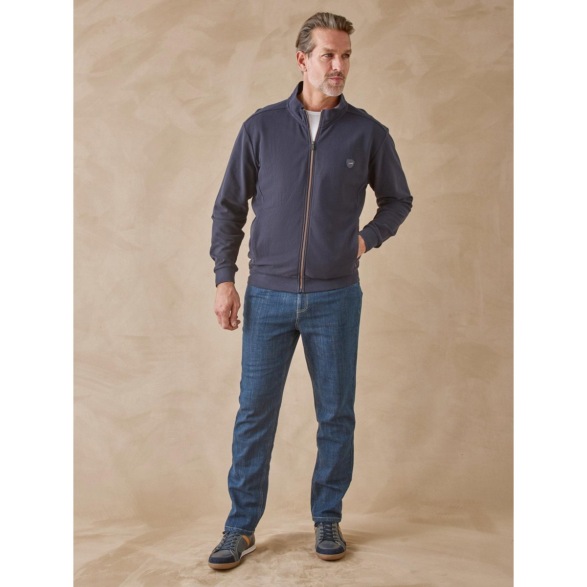 Gilet en maille piquée zippé marine, DAXON