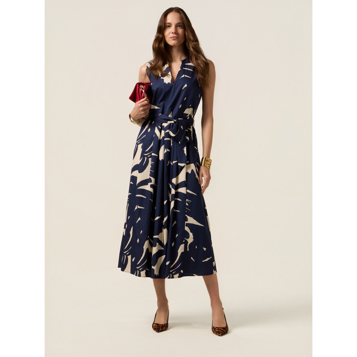 Robe évasée à motifs bleu, OLTRE