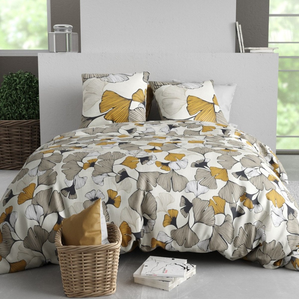 Housse de couette 100% coton 57 fils + 2 taies d’oreiller multicolore, DECORATIE