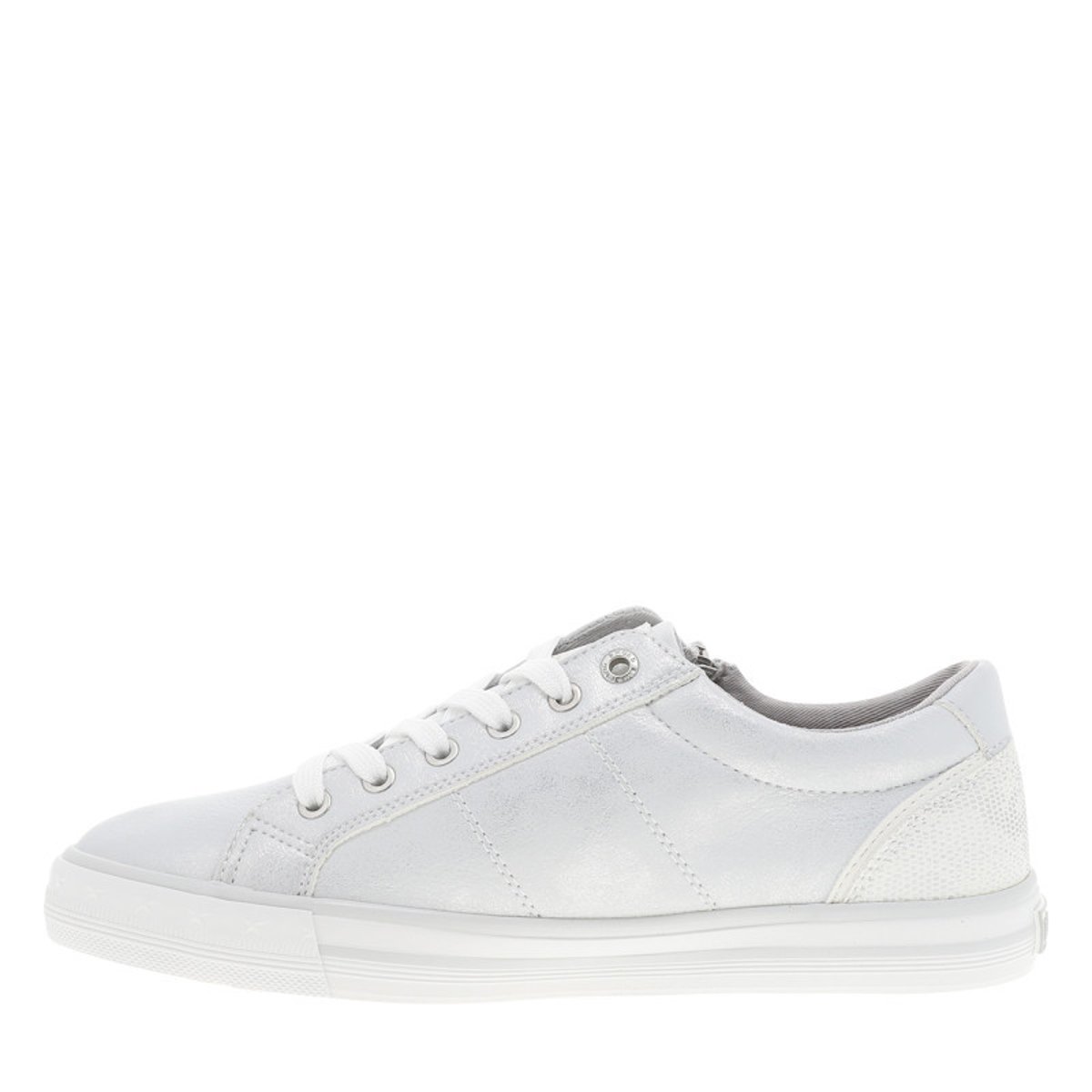 Tennis argent à talon plat avec des lacets et un zip latéral gris, MUSTANG