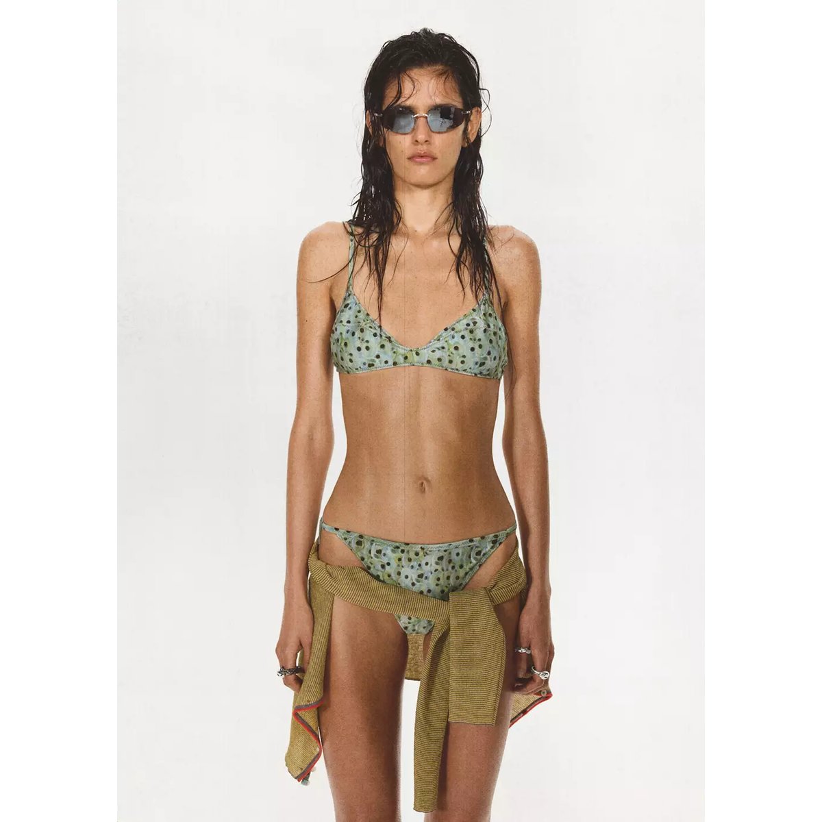 Haut de bikini triangle imprimé vert, MANGO