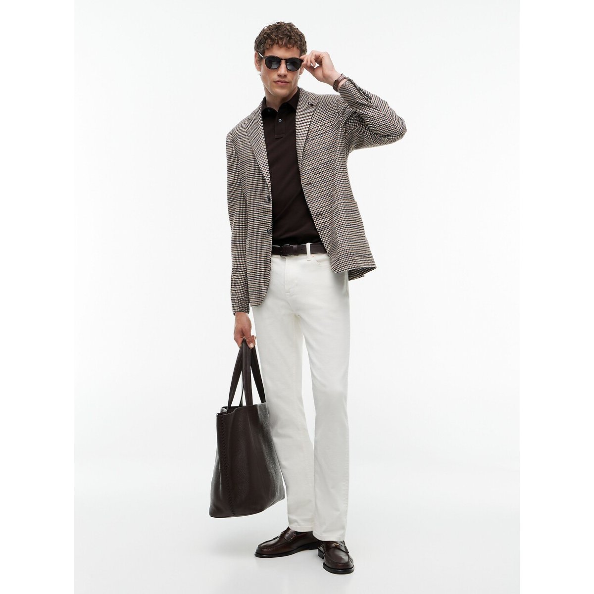 Polo recto stretch, cuello con 2 botones chocolate, TOMMY HILFIGER