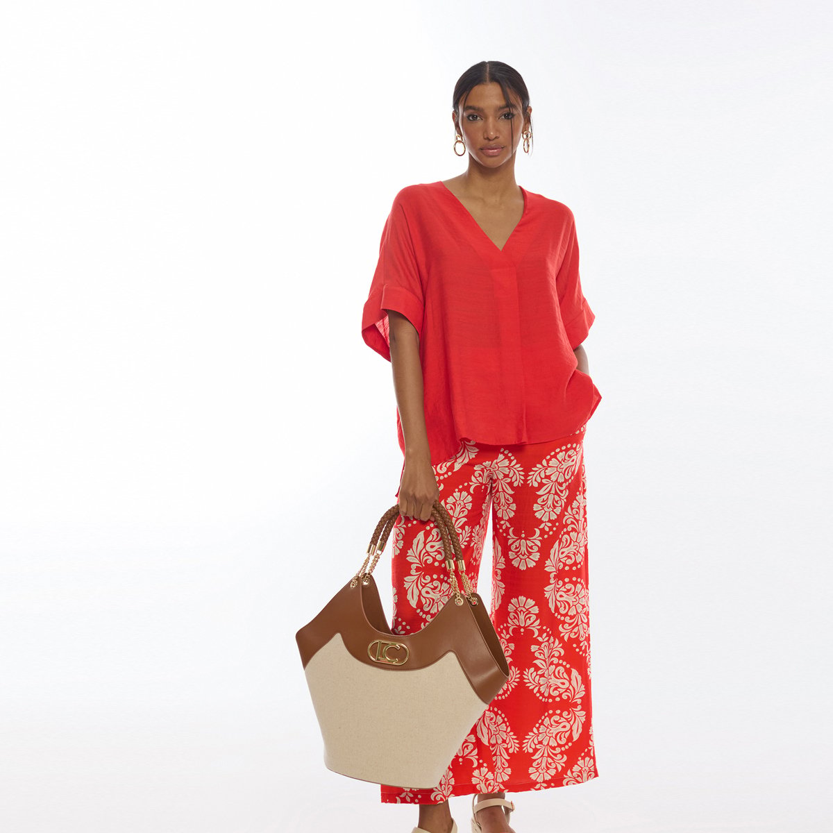 Blouse fluide col V à manches courtes rouge, LOLA CASADEMUNT