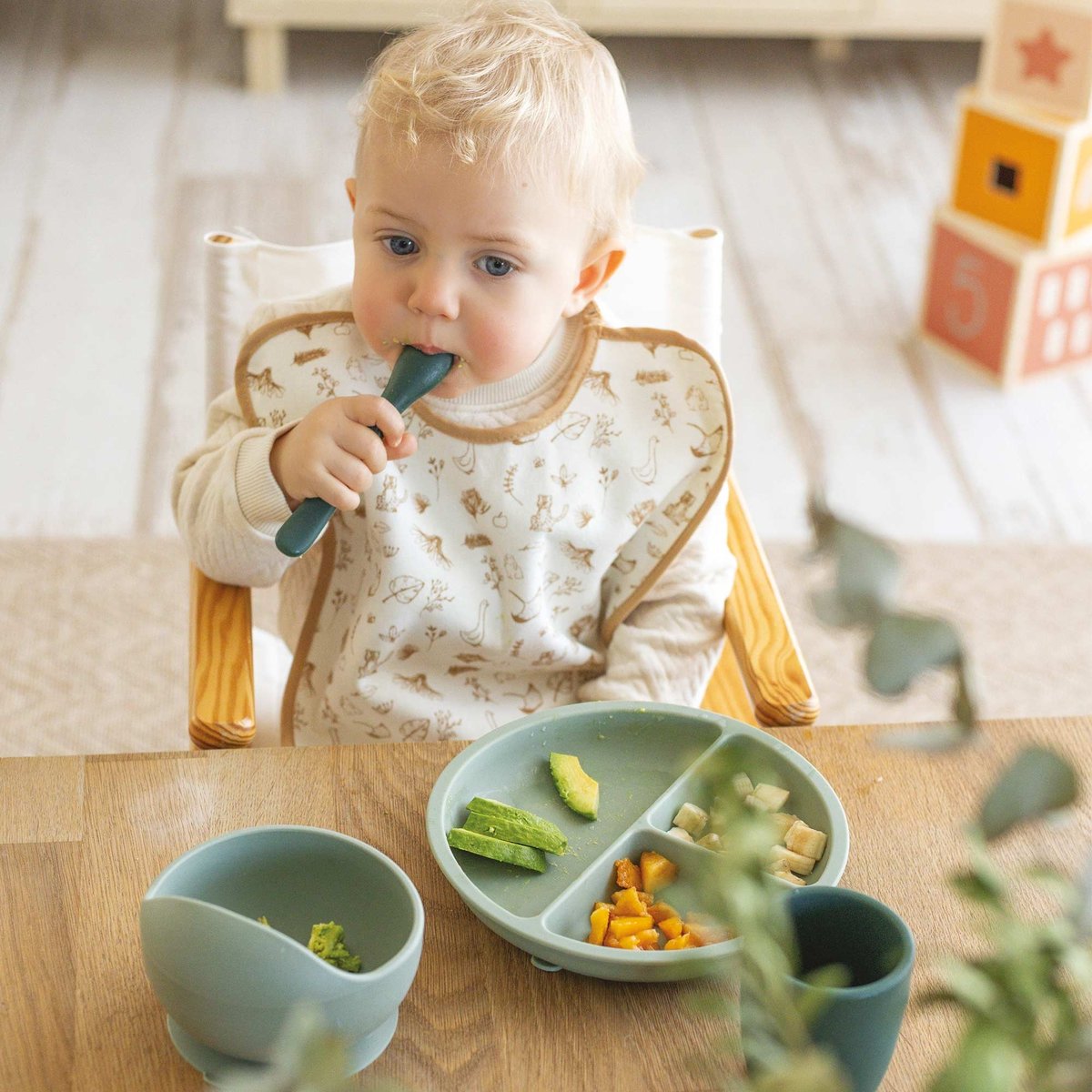 Coffret repas en silicone vert d'eau, vert, TROIS KILOS SEPT