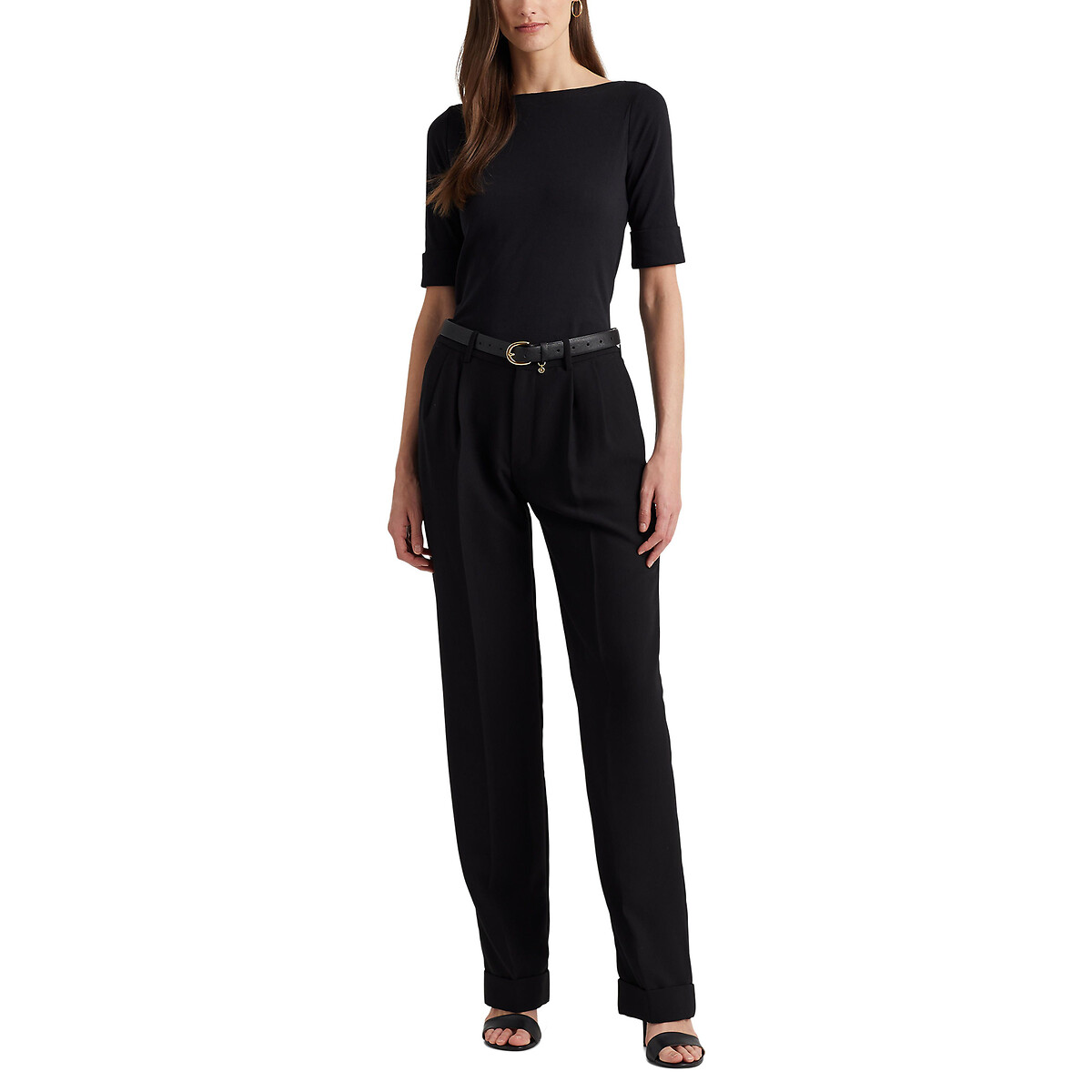 Tee shirt col bateau à manches courtes noir, LAUREN RALPH LAUREN