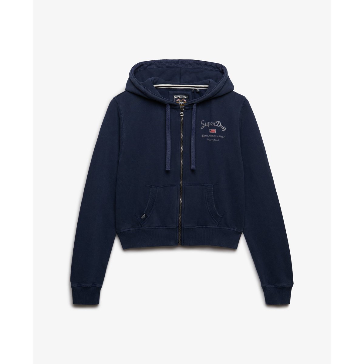 Sweat à capuche zippé court Athletic Essentials bleu marine lauren, SUPERDRY