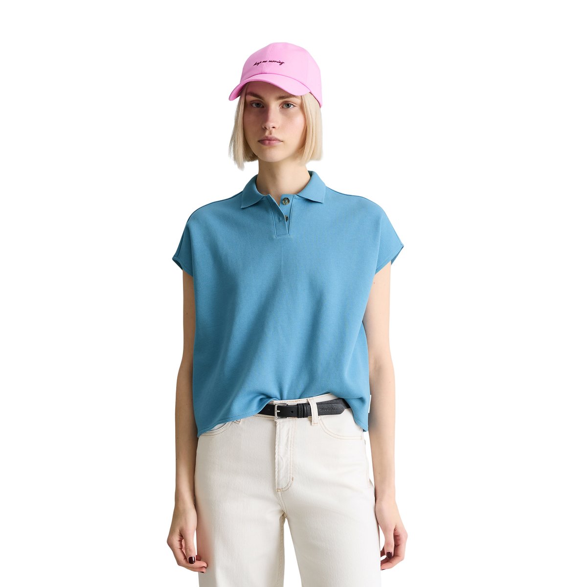Polo sans manches wide en coton organique bleu clair, MARC O’POLO DENIM