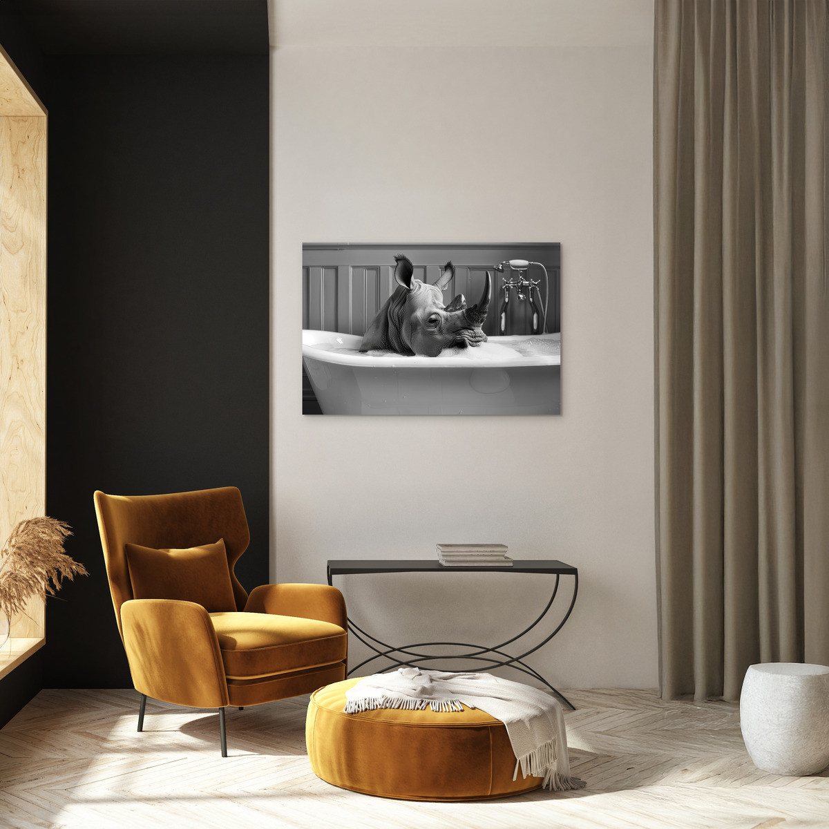 Tableau Sur Toile Rhinocéros Au Bain ANIMAUX HUMANISÉS tableaux sur toile-noir & blanc, CEANOTHE