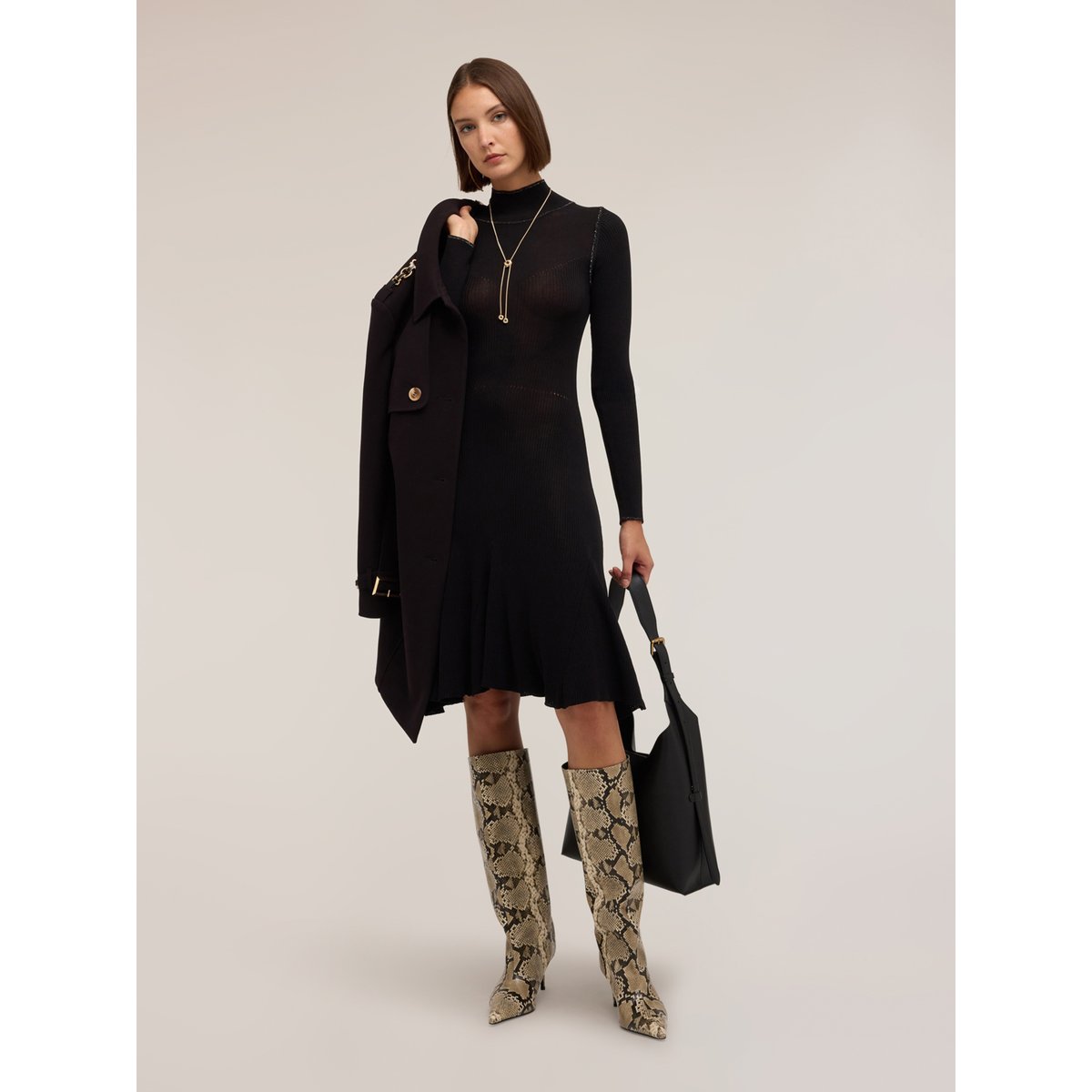 Robe évasée côtelée noir, MOTIVI