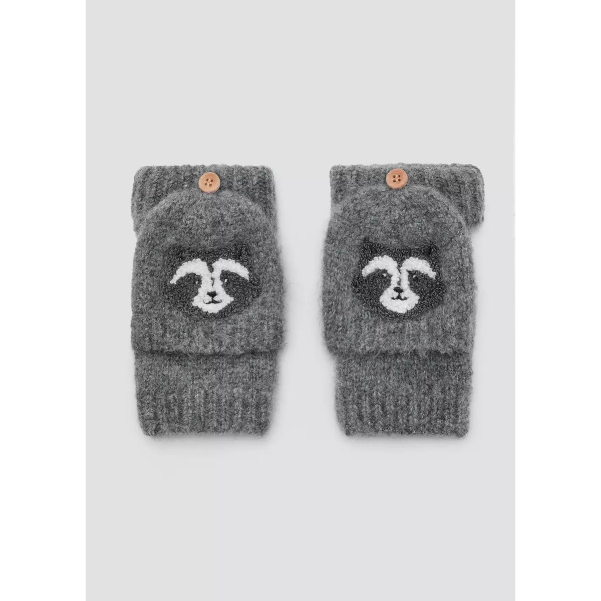 Gants en maille avec motif raton laveur gris, MANGO BABY