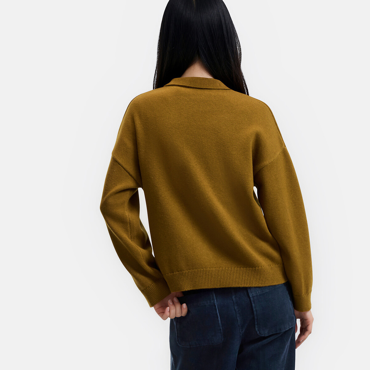 Trui met polokraag, mix van wol en katoen bronsgroen, LA REDOUTE COLLECTIONS
