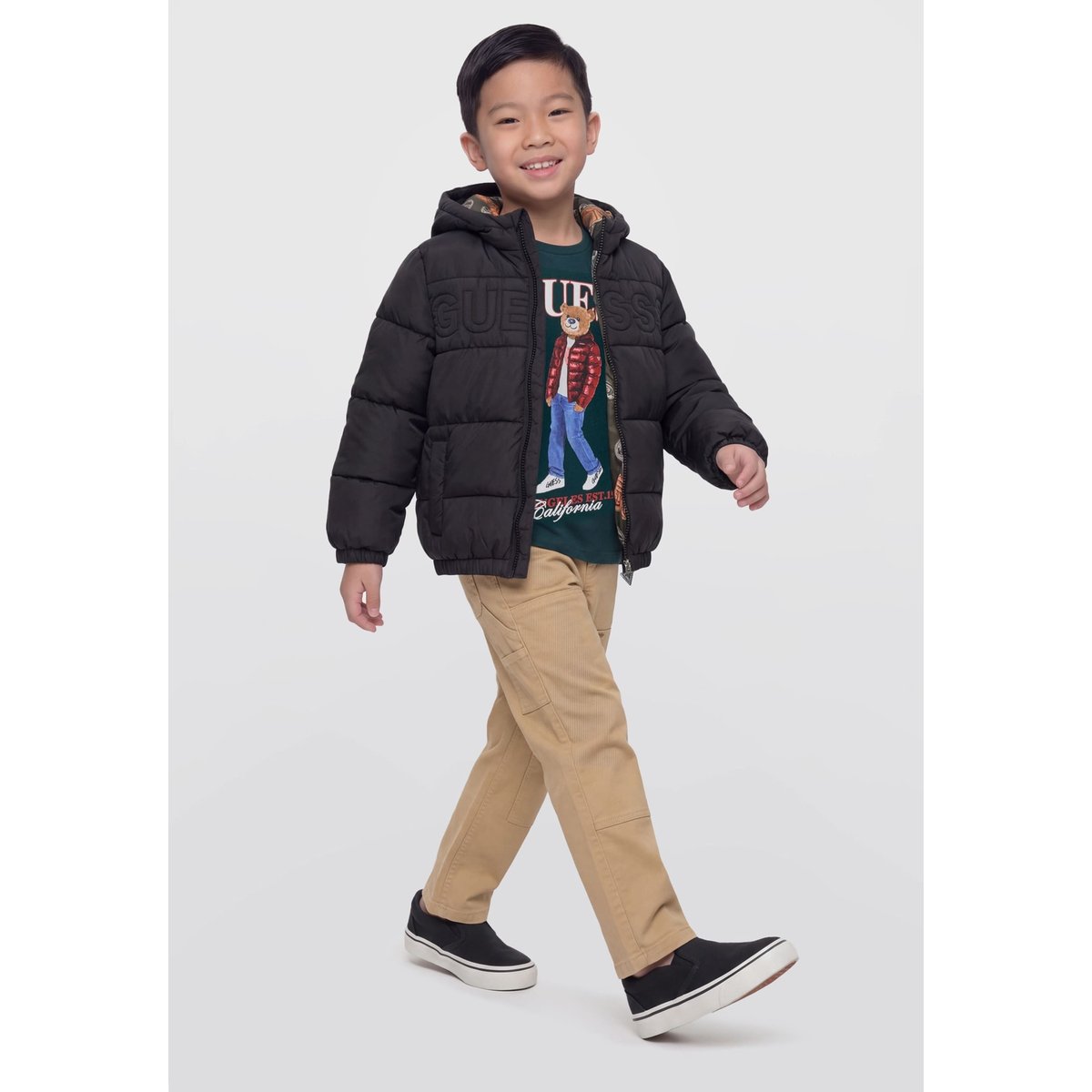 Veste Matelassée À Capuche noir, GUESS KIDS