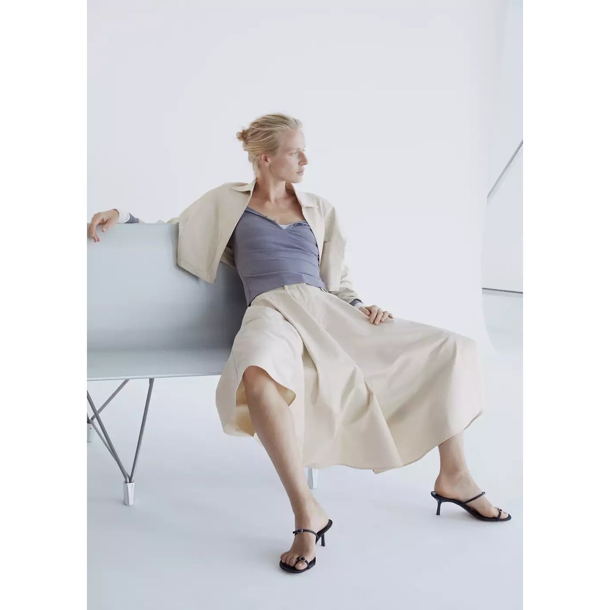 Jupe midi évasée écru, MANGO