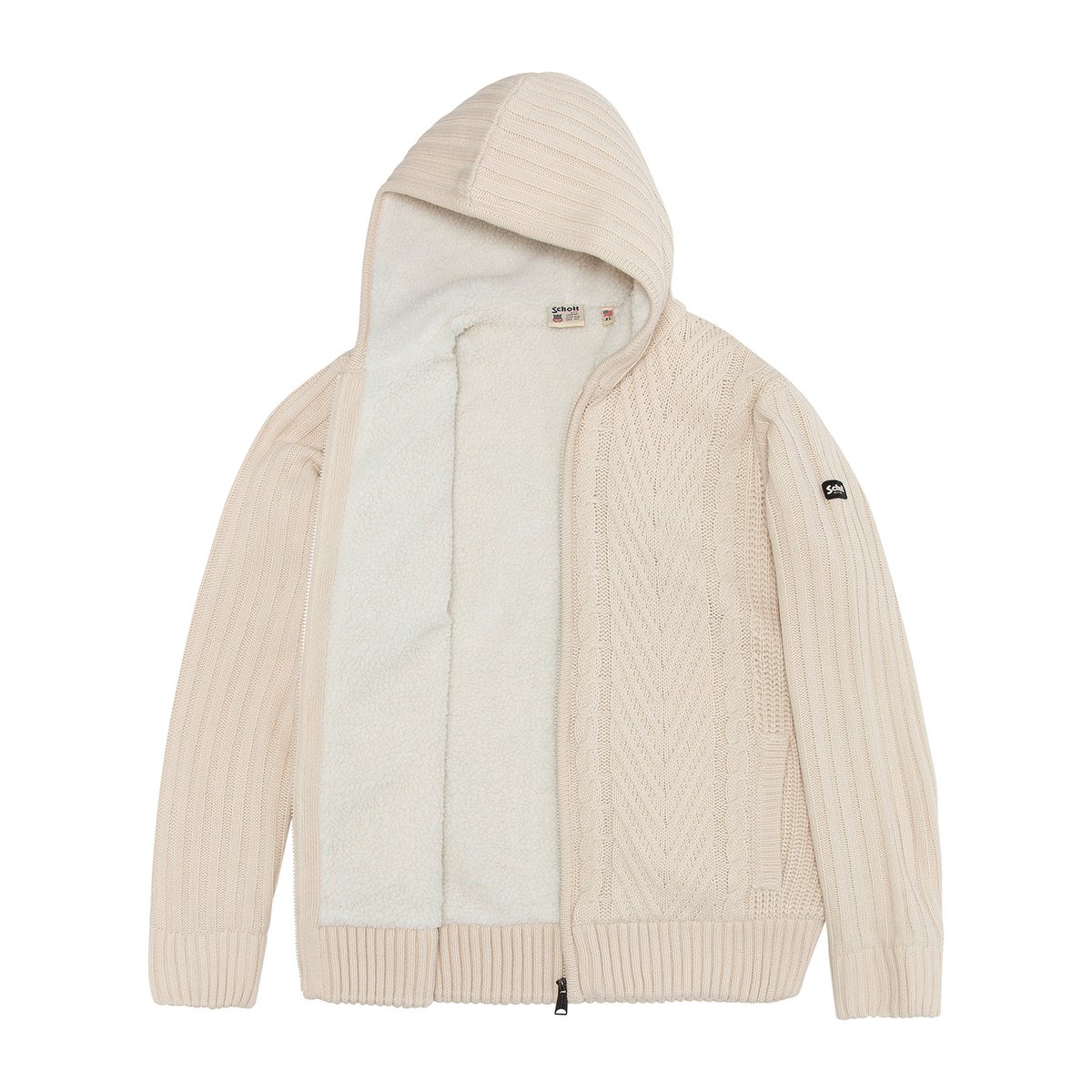 Gilet à capuche doublé sherpa ivoire, SCHOTT